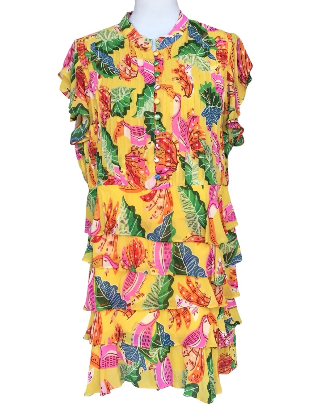 Farm Rio Beaks & Bananas Ruffle Mini Dress NEW - Picture 2 of 16